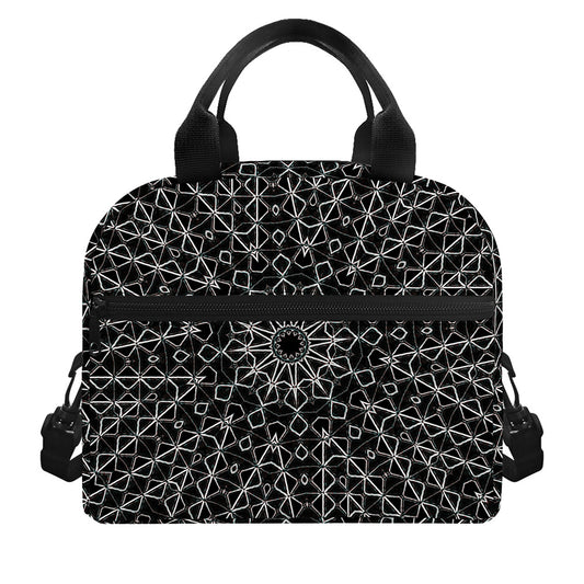 Black And White Kaleidoscope Print Insulated Lunch Bag