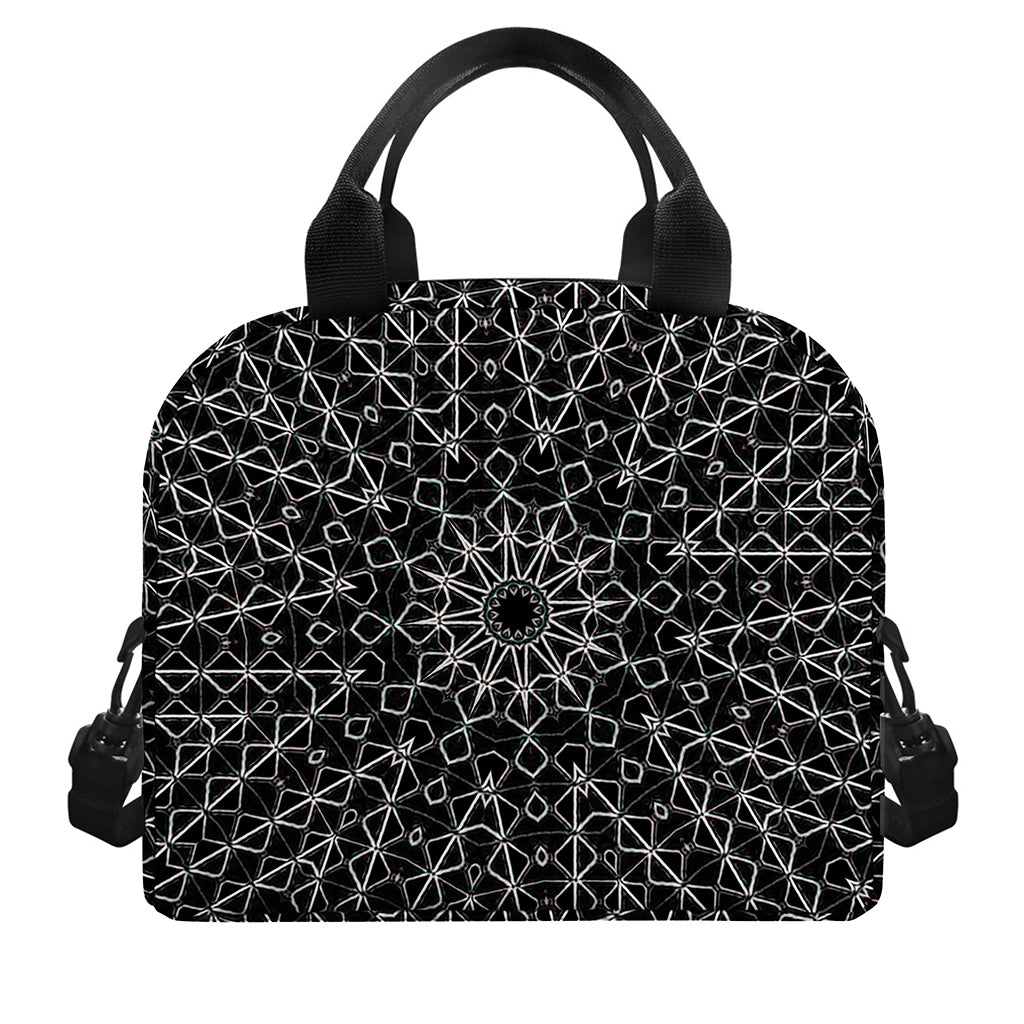 Black And White Kaleidoscope Print Insulated Lunch Bag