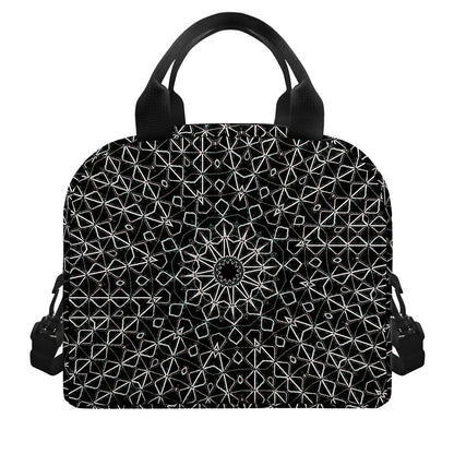 Black And White Kaleidoscope Print Insulated Lunch Bag