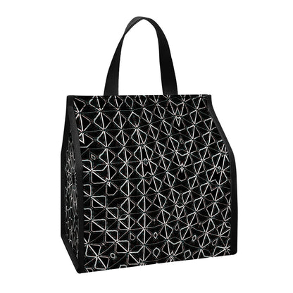 Black And White Kaleidoscope Print Insulated Lunch Tote