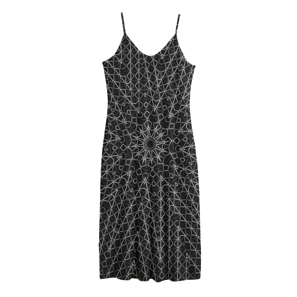 Black And White Kaleidoscope Print Jersey Midi Cami Dress