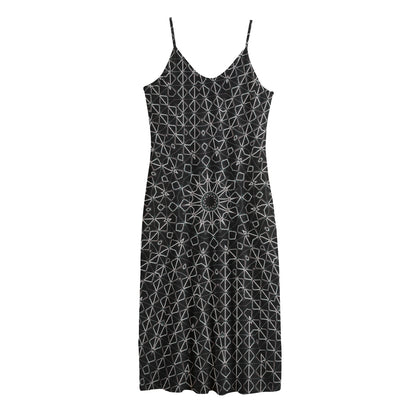 Black And White Kaleidoscope Print Jersey Midi Cami Dress