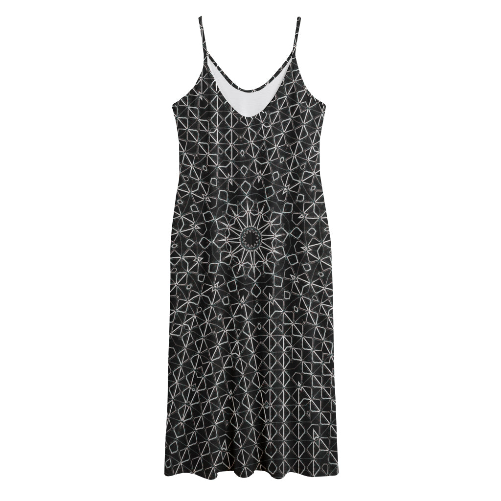 Black And White Kaleidoscope Print Jersey Midi Cami Dress