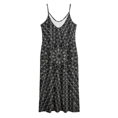 Black And White Kaleidoscope Print Jersey Midi Cami Dress