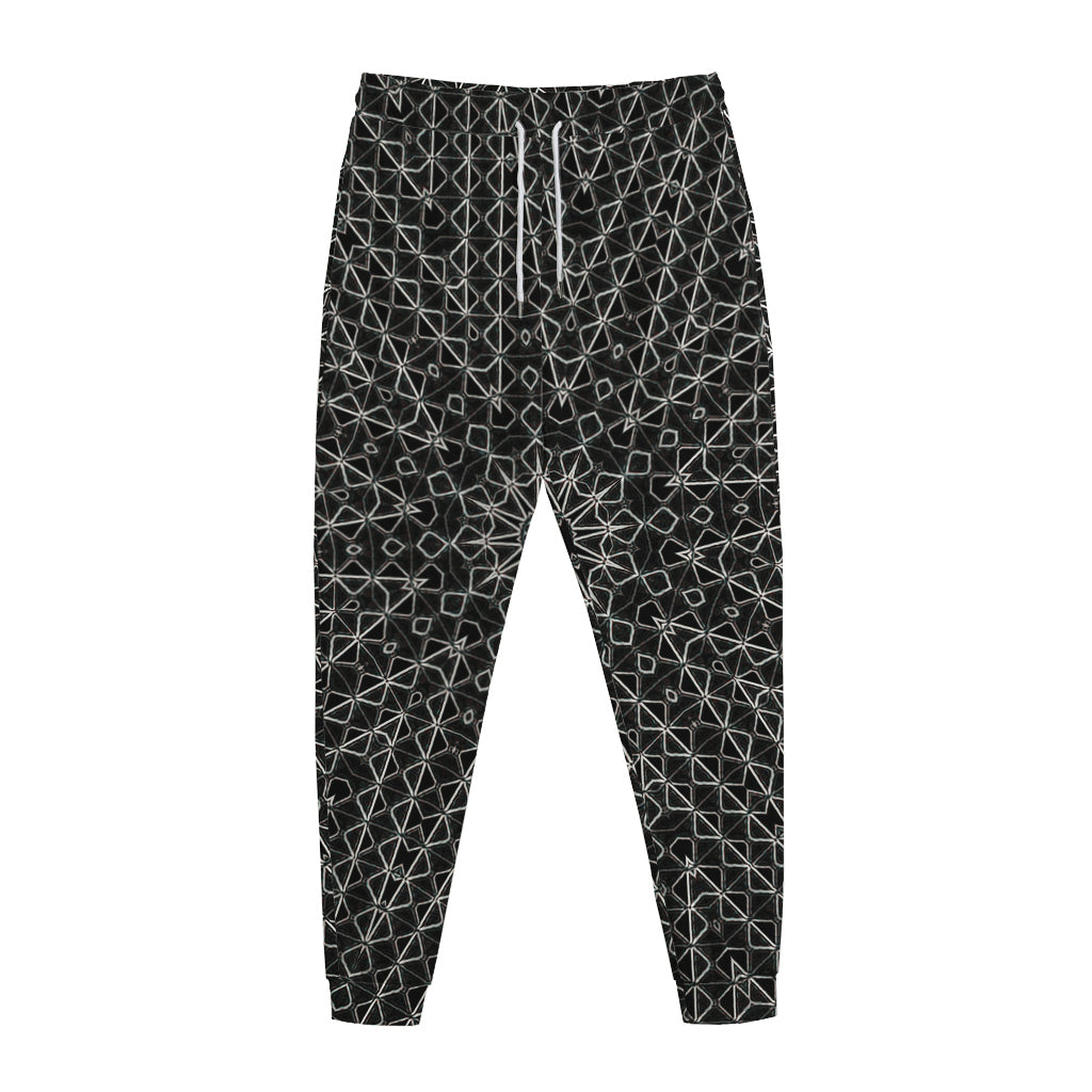Black And White Kaleidoscope Print Jogger Pants