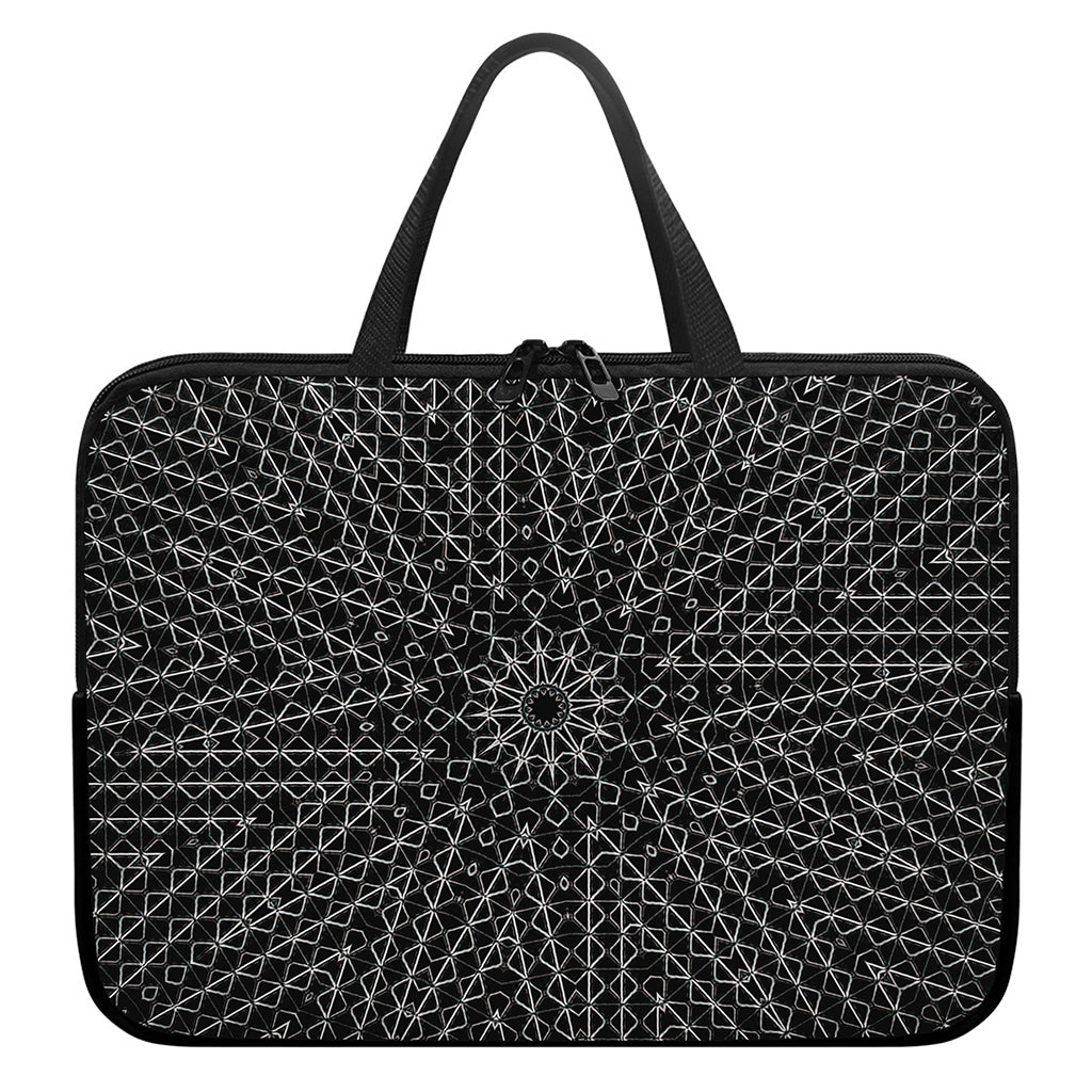 Black And White Kaleidoscope Print Laptop Sleeve With Handle