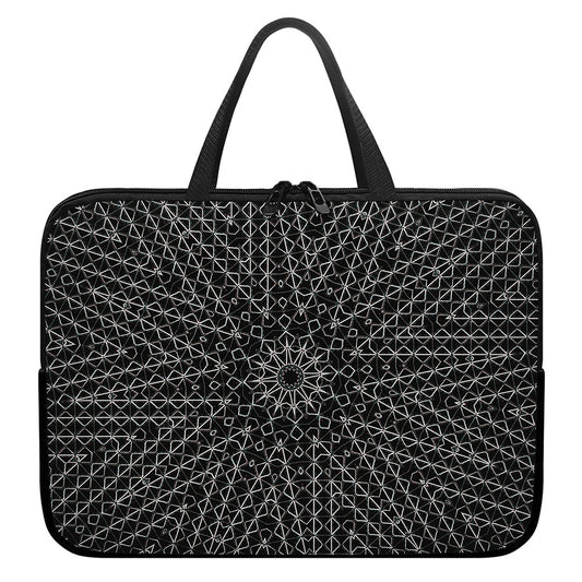 Black And White Kaleidoscope Print Laptop Sleeve With Handle