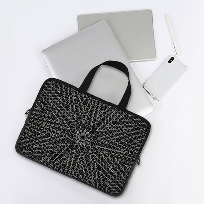 Black And White Kaleidoscope Print Laptop Sleeve With Handle