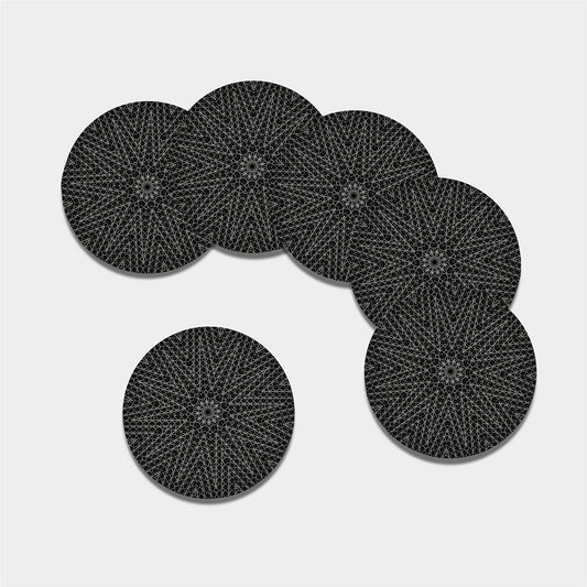 Black And White Kaleidoscope Print Leather Coaster Set