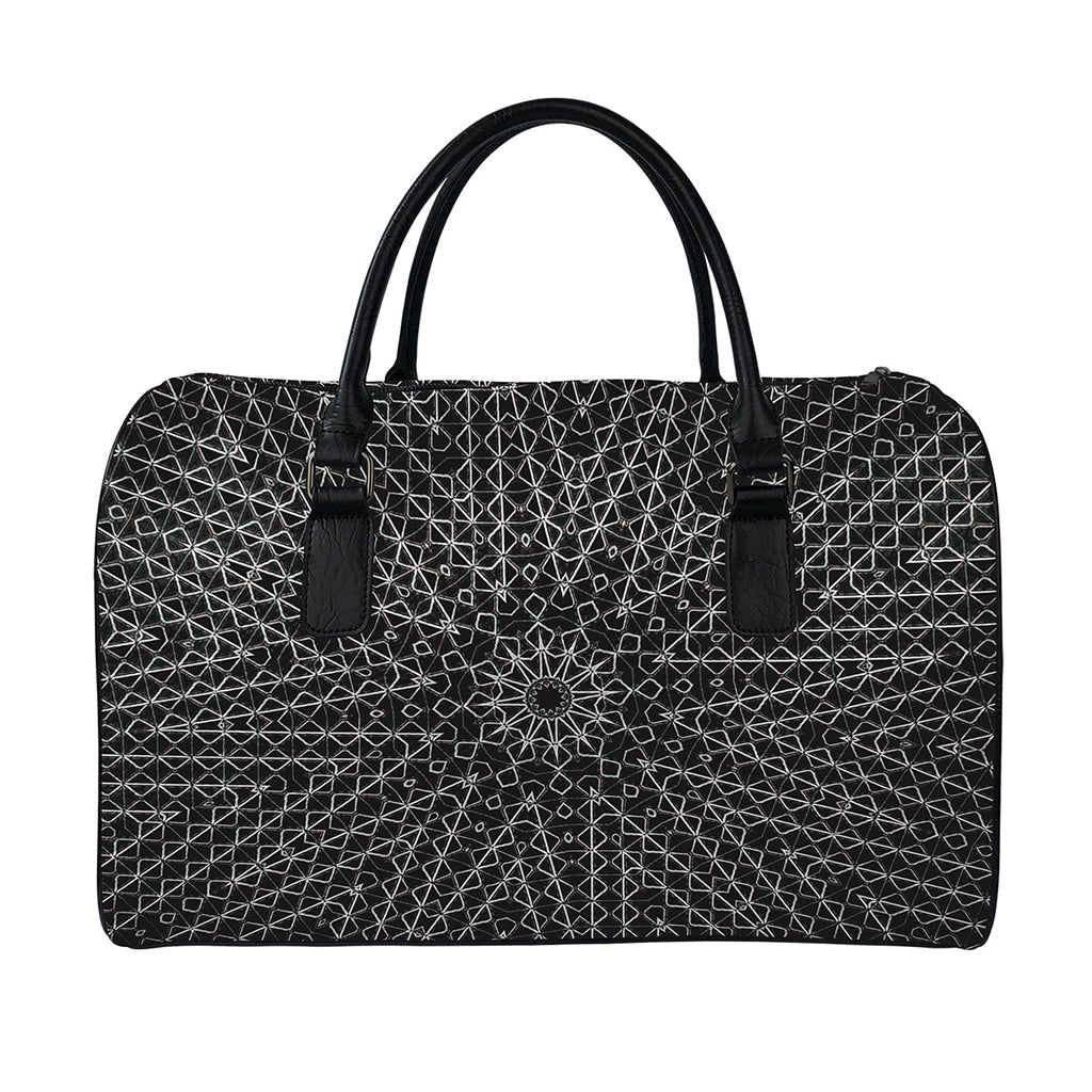 Black And White Kaleidoscope Print Leather Duffle Bag