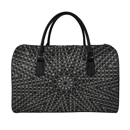 Black And White Kaleidoscope Print Leather Duffle Bag