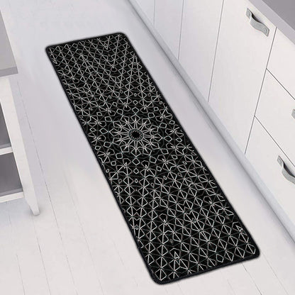 Black And White Kaleidoscope Print Long Kitchen Mat
