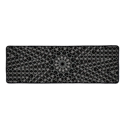 Black And White Kaleidoscope Print Long Kitchen Mat