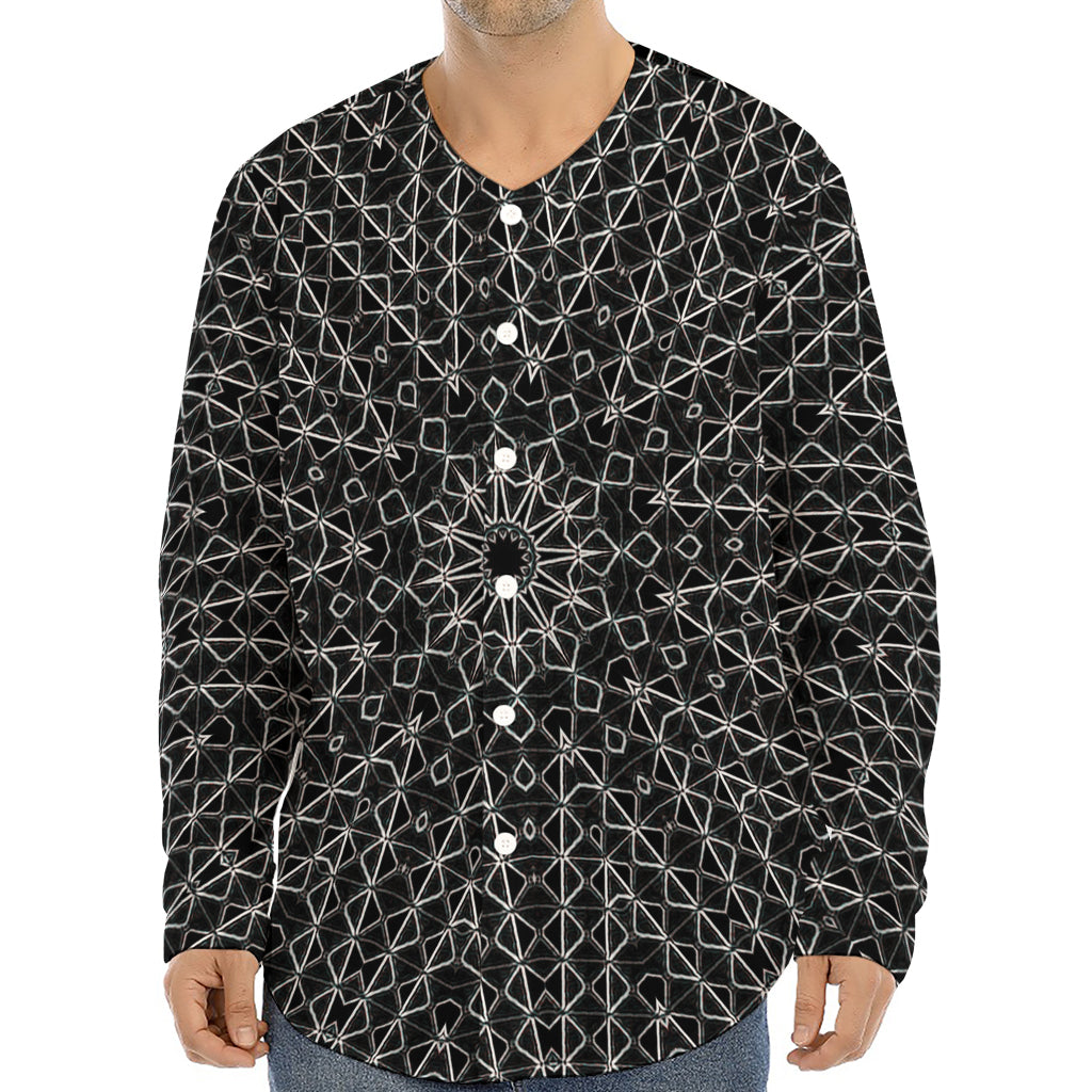 Black And White Kaleidoscope Print Long Sleeve Baseball Jersey