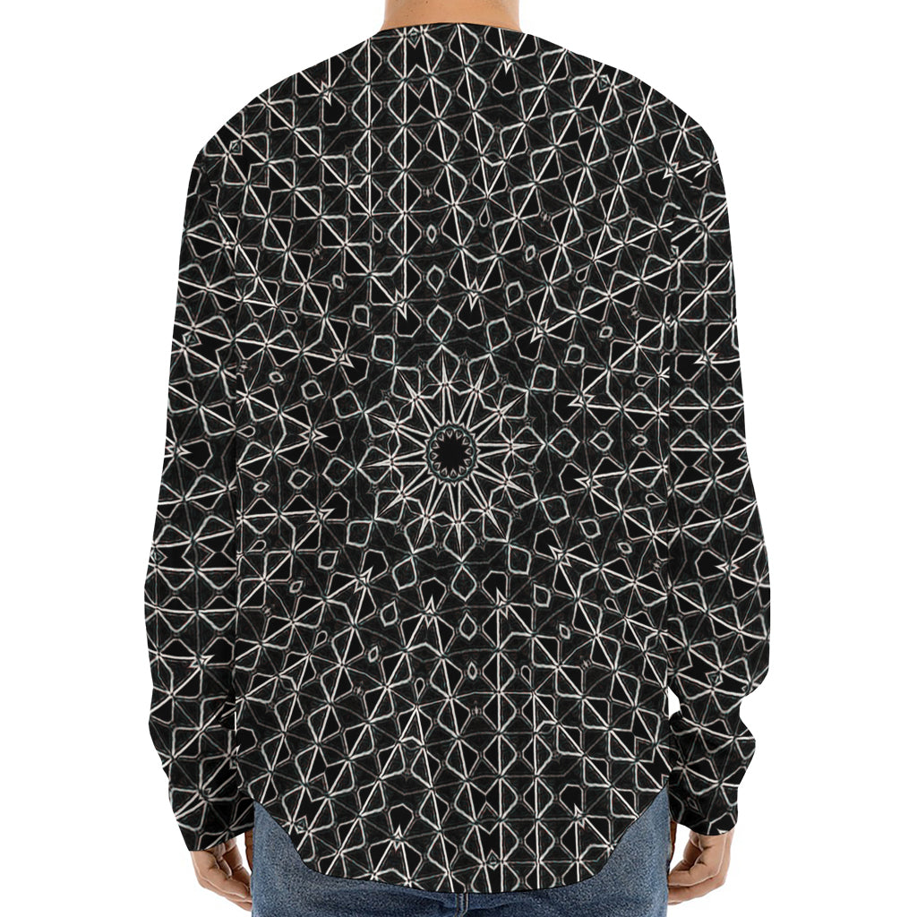 Black And White Kaleidoscope Print Long Sleeve Baseball Jersey