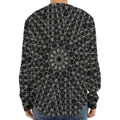 Black And White Kaleidoscope Print Long Sleeve Baseball Jersey