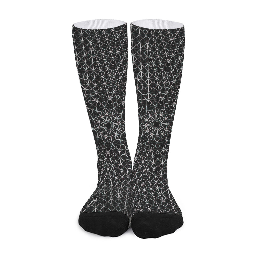 Black And White Kaleidoscope Print Long Socks