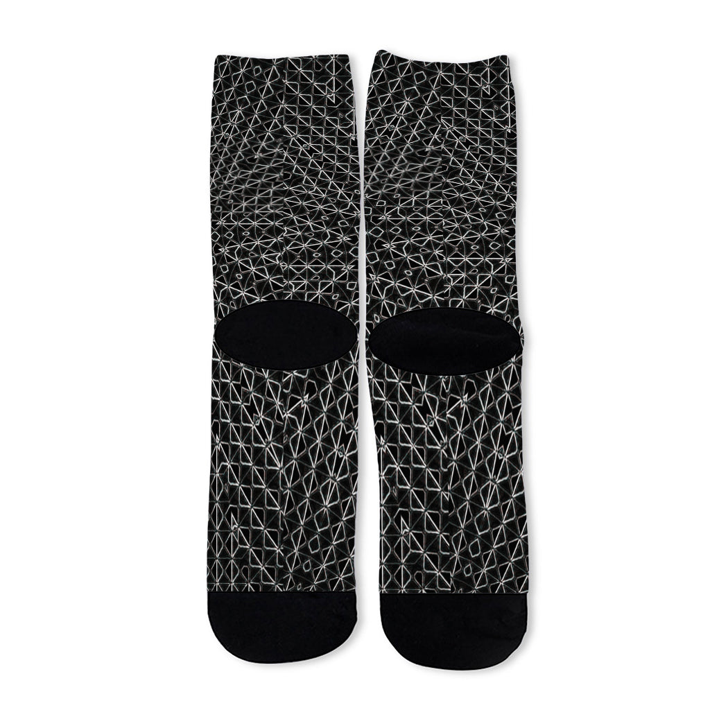 Black And White Kaleidoscope Print Long Socks