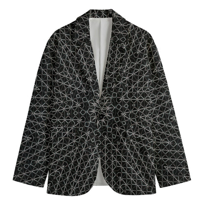 Black And White Kaleidoscope Print Men's Cotton Blazer