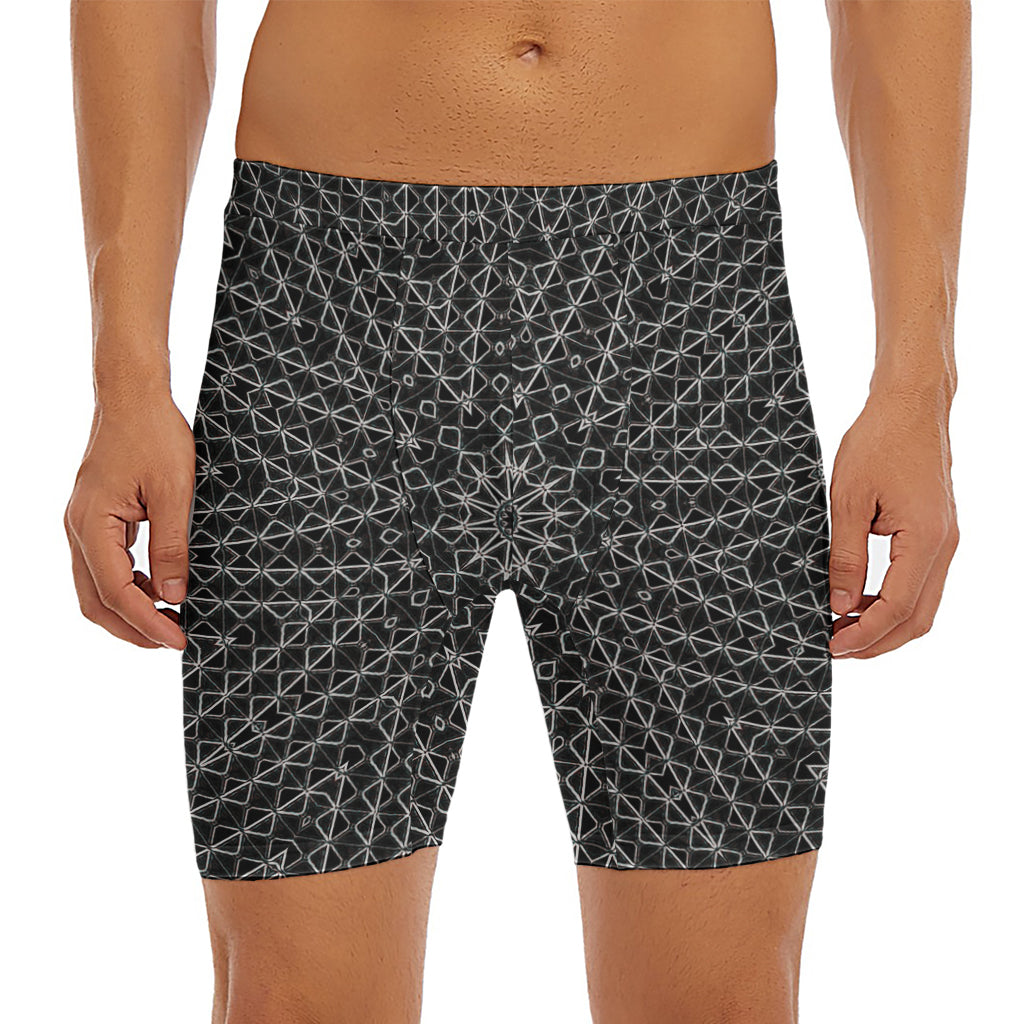 Black And White Kaleidoscope Print Men's Long Boxer Briefs
