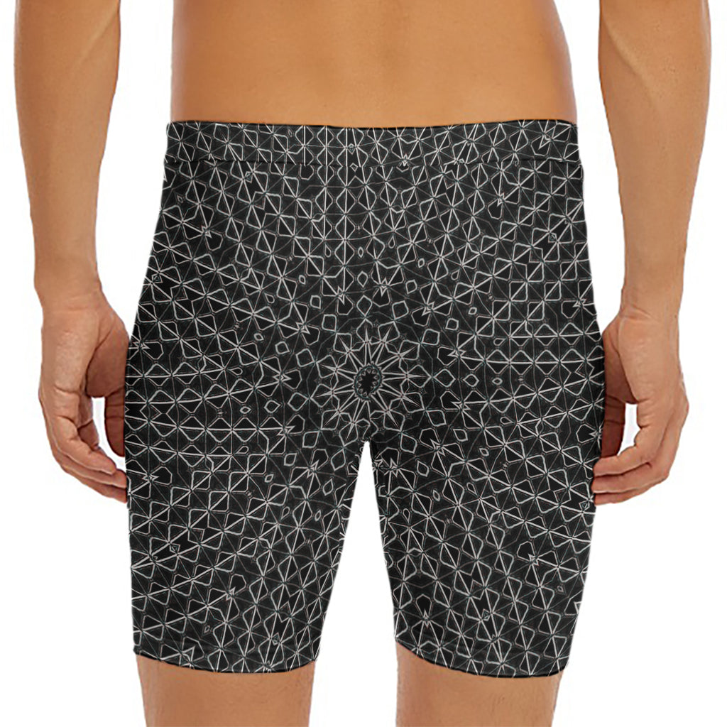 Black And White Kaleidoscope Print Men's Long Boxer Briefs