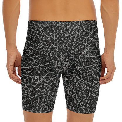 Black And White Kaleidoscope Print Men's Long Boxer Briefs