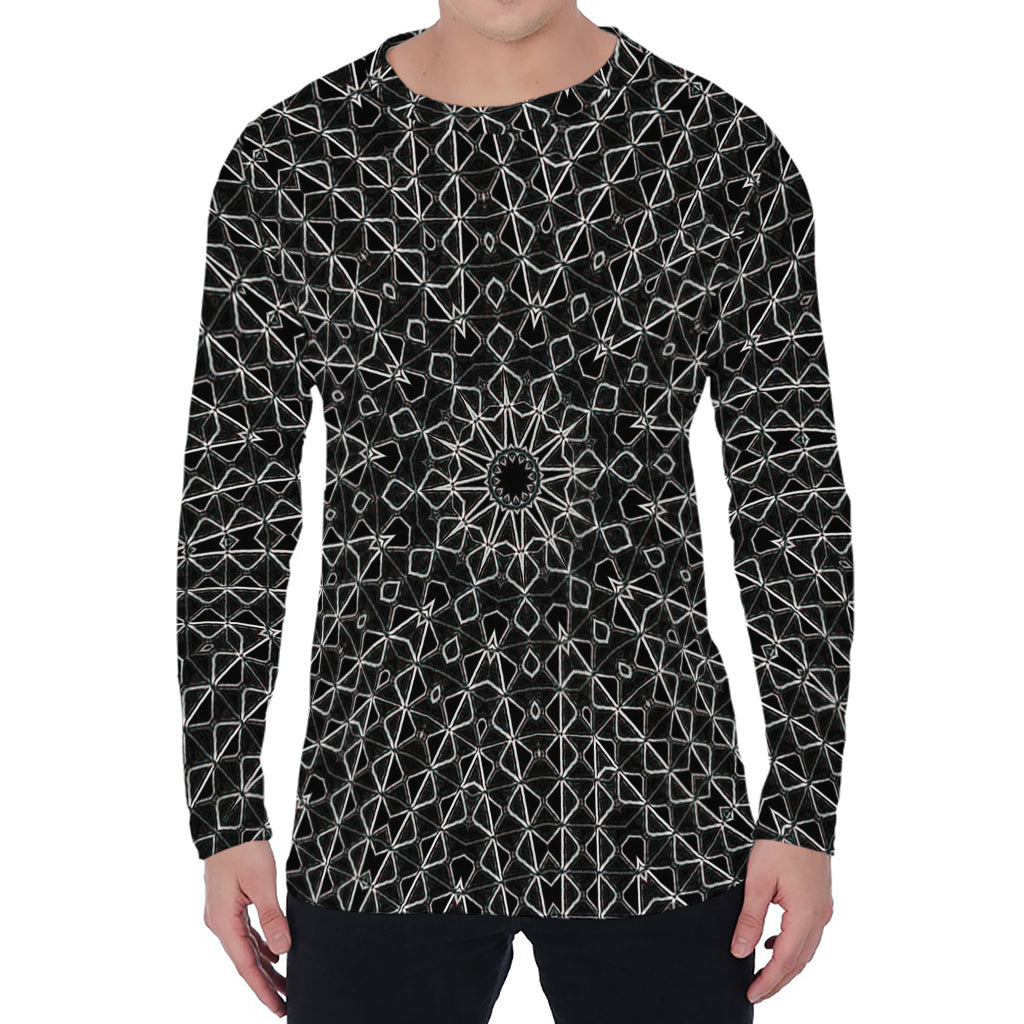 Black And White Kaleidoscope Print Men's Long Sleeve T-Shirt
