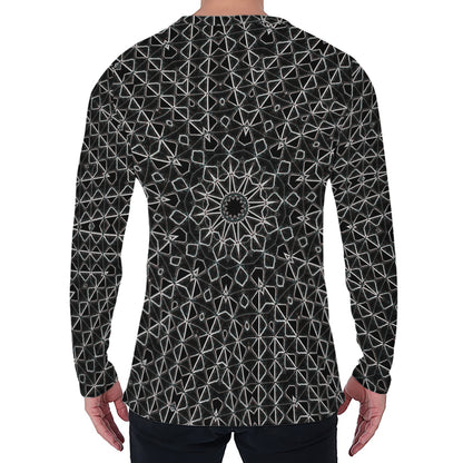 Black And White Kaleidoscope Print Men's Long Sleeve T-Shirt