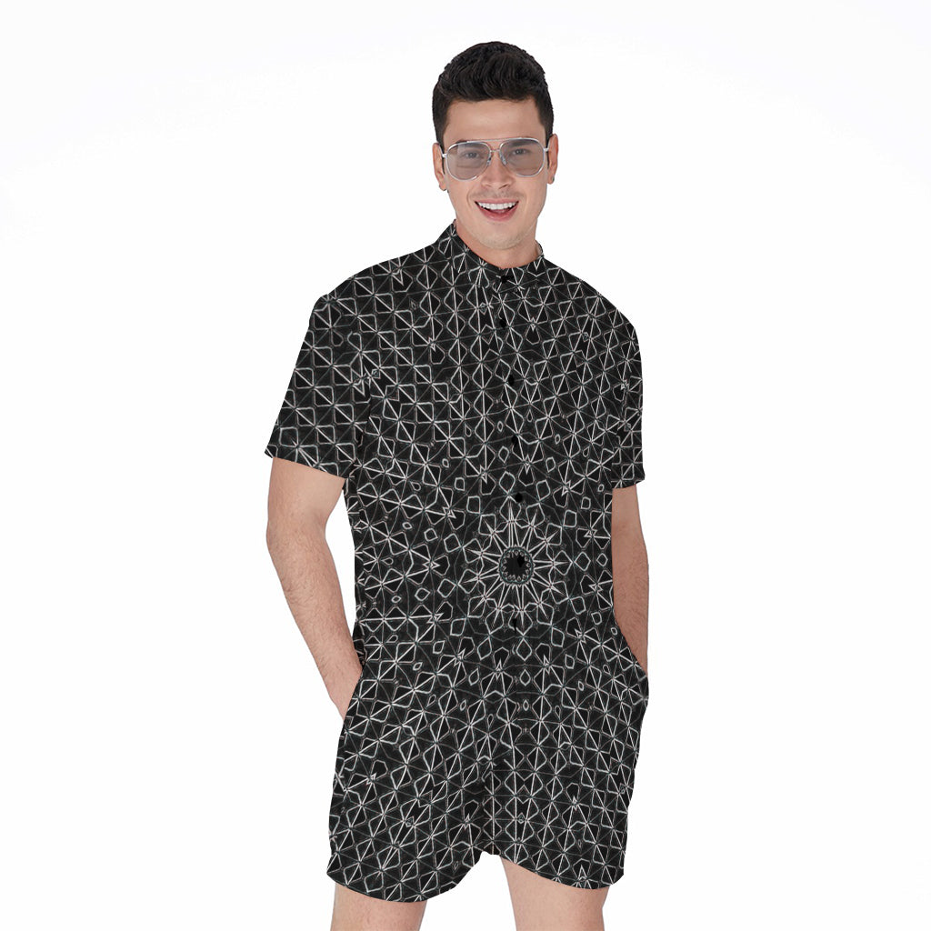 Black And White Kaleidoscope Print Men's Rompers