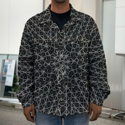 Black And White Kaleidoscope Print Men's Shirt Jacket