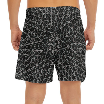 Black And White Kaleidoscope Print Men's Split Running Shorts