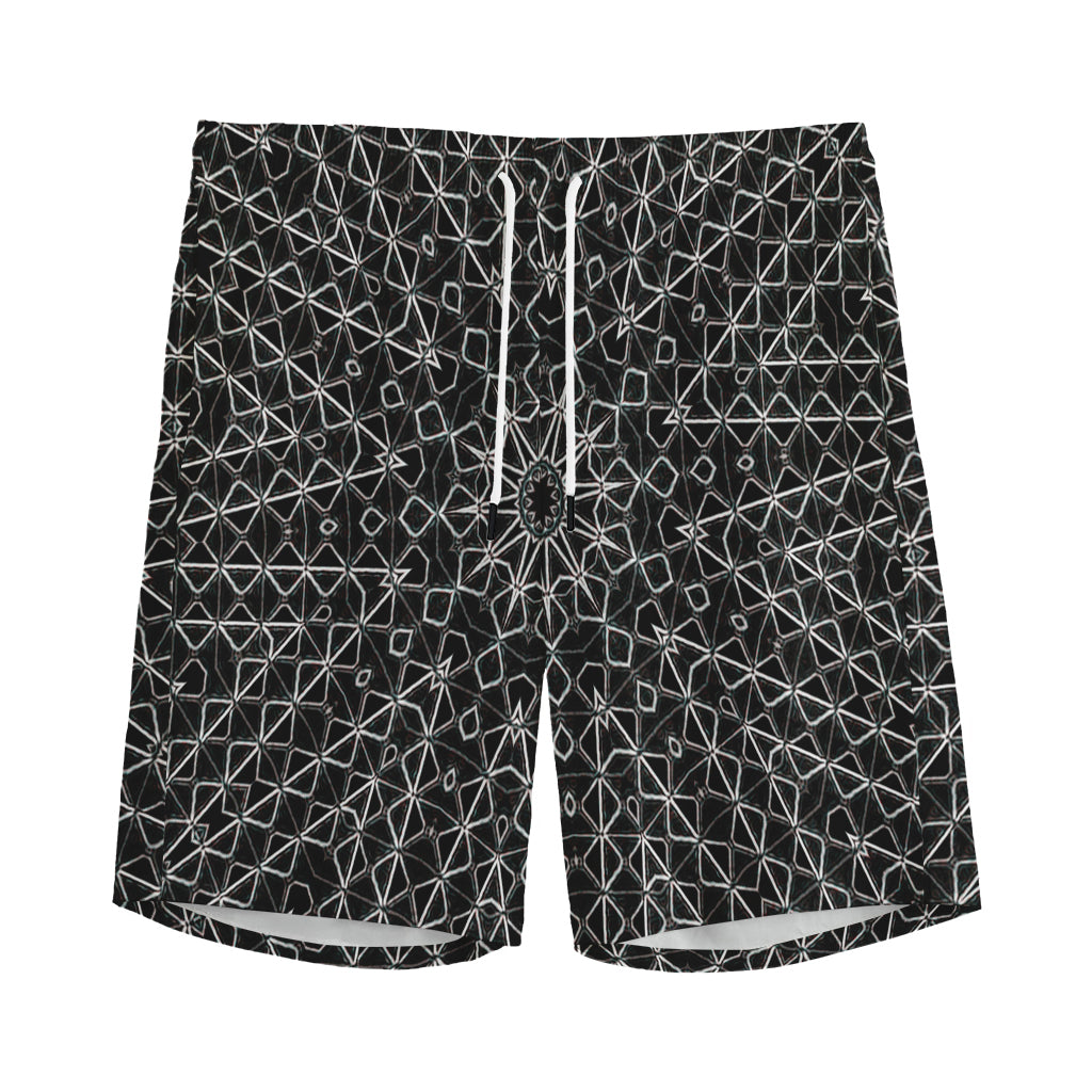 Black And White Kaleidoscope Print Men's Sports Shorts