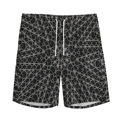 Black And White Kaleidoscope Print Men's Sports Shorts