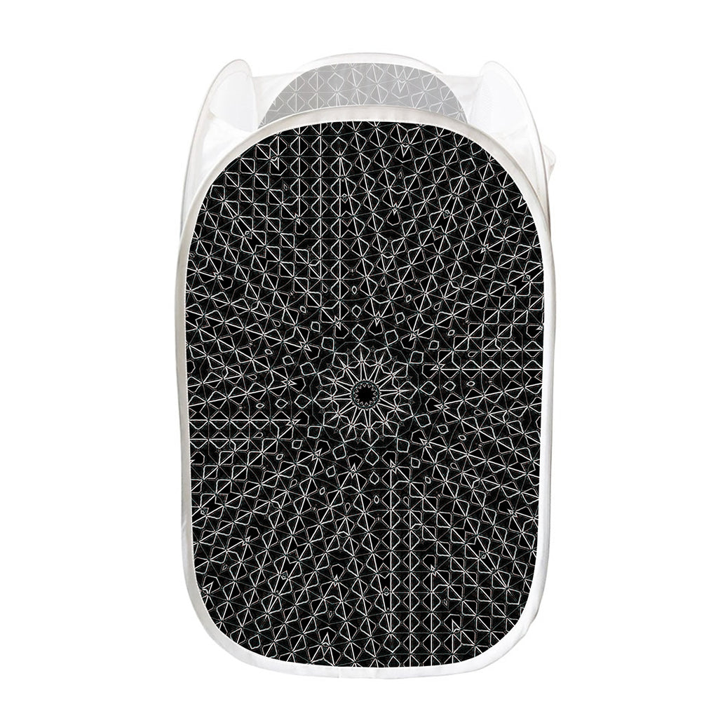 Black And White Kaleidoscope Print Mesh Laundry Hamper