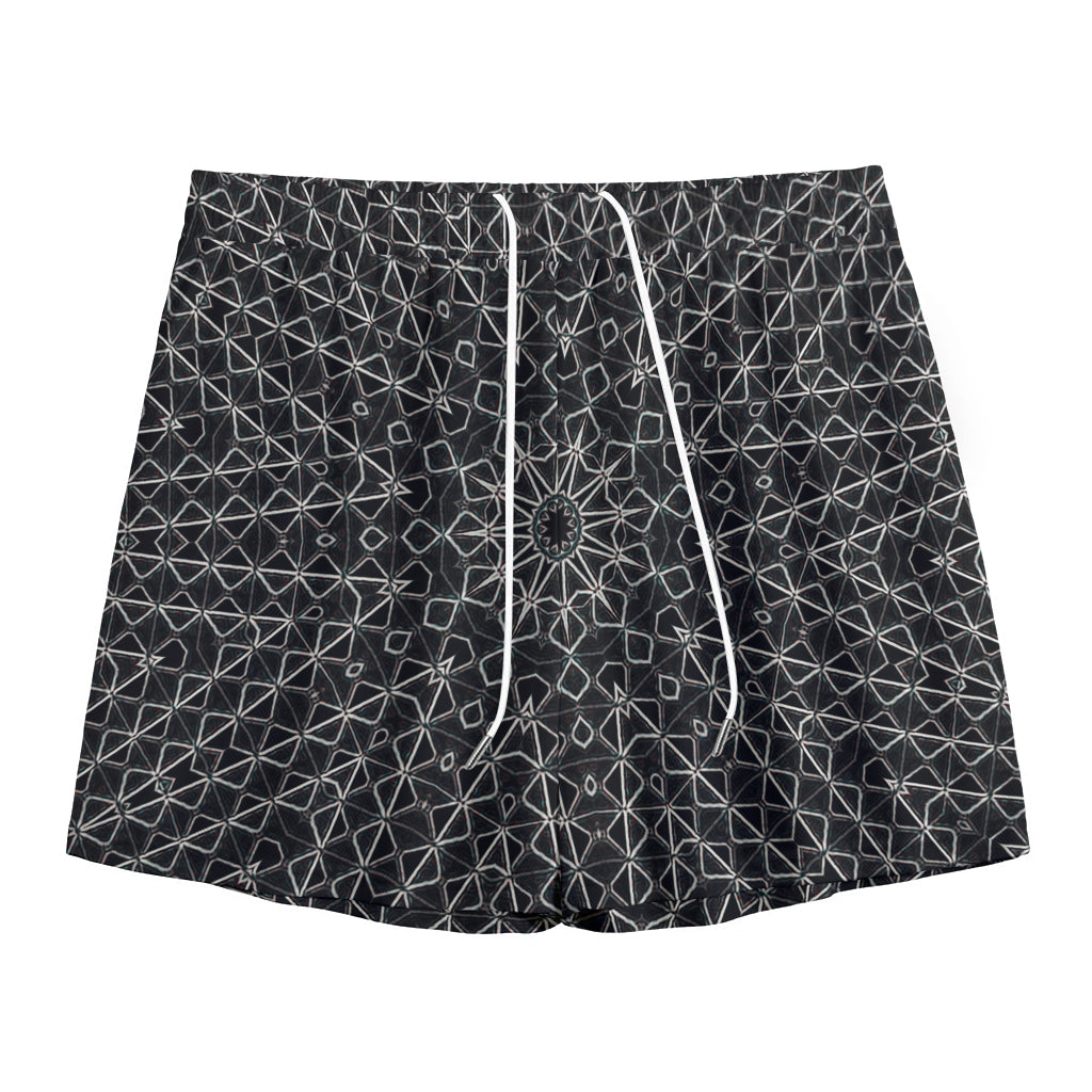 Black And White Kaleidoscope Print Mesh Shorts