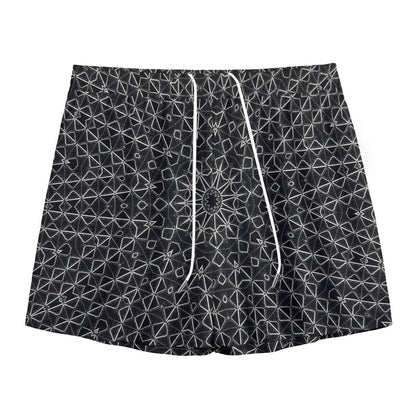 Black And White Kaleidoscope Print Mesh Shorts