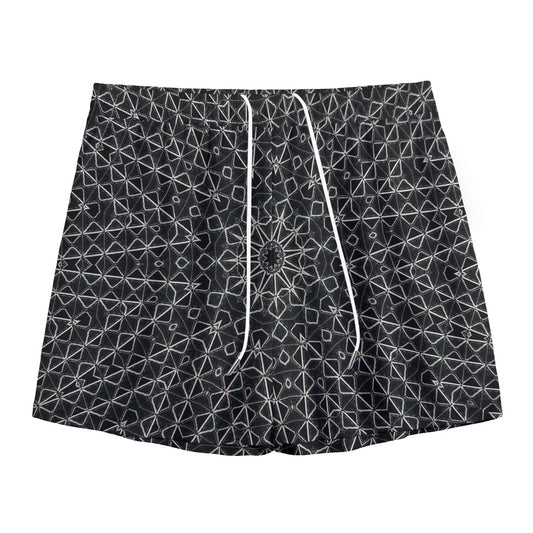 Black And White Kaleidoscope Print Mesh Shorts
