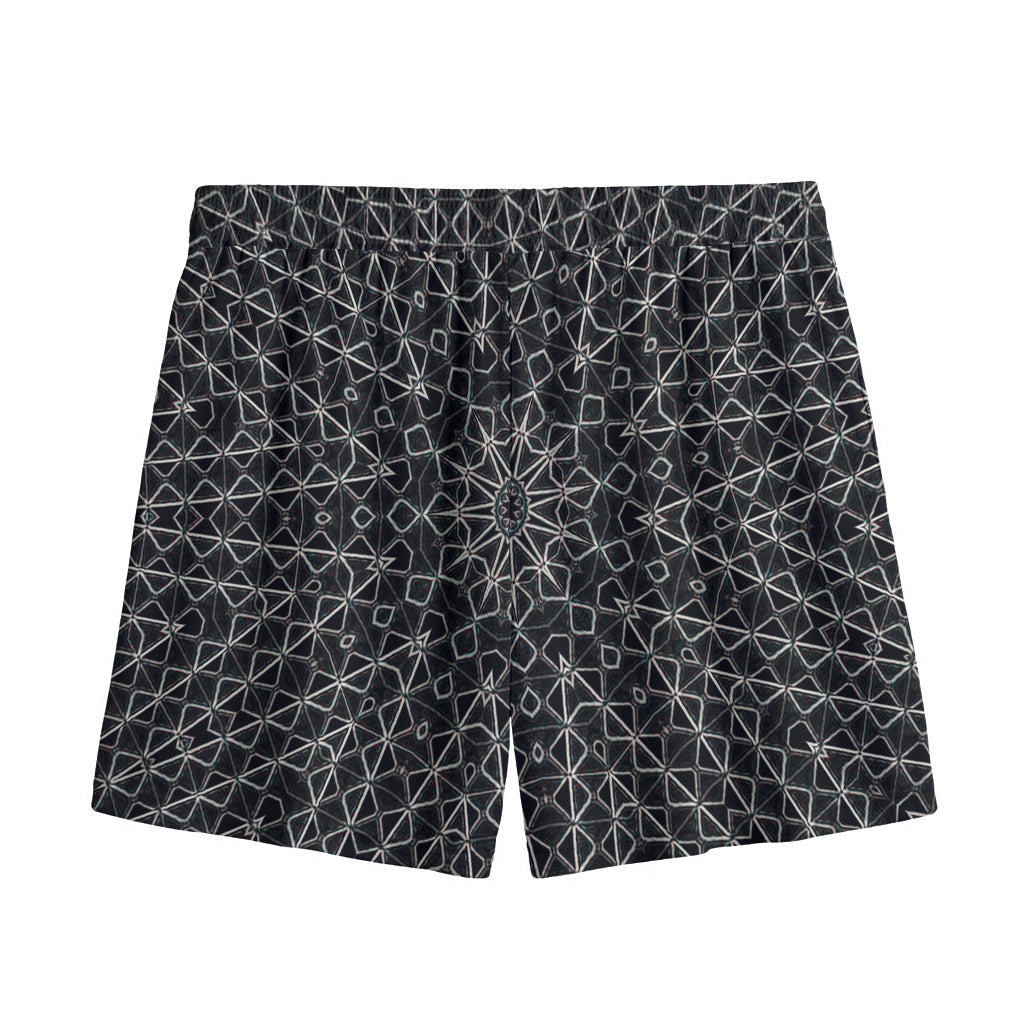 Black And White Kaleidoscope Print Mesh Shorts