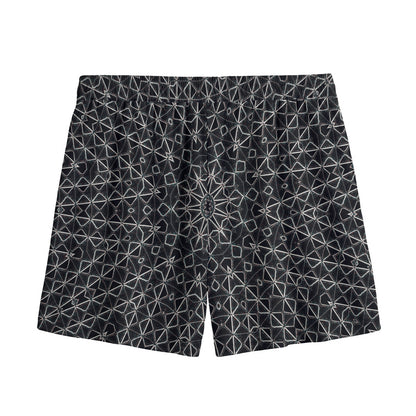 Black And White Kaleidoscope Print Mesh Shorts