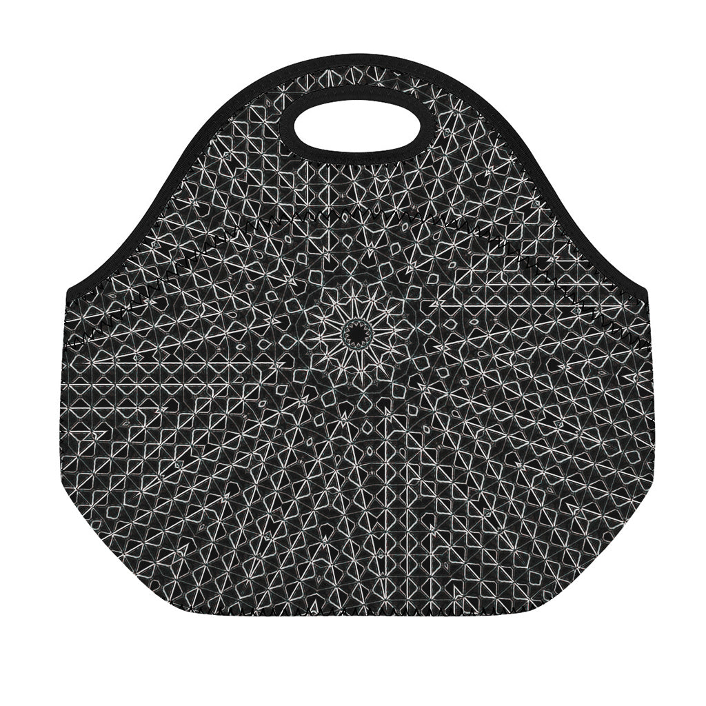 Black And White Kaleidoscope Print Neoprene Lunch Bag