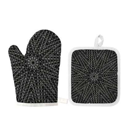 Black And White Kaleidoscope Print Oven Mitt And Pot Holder Set
