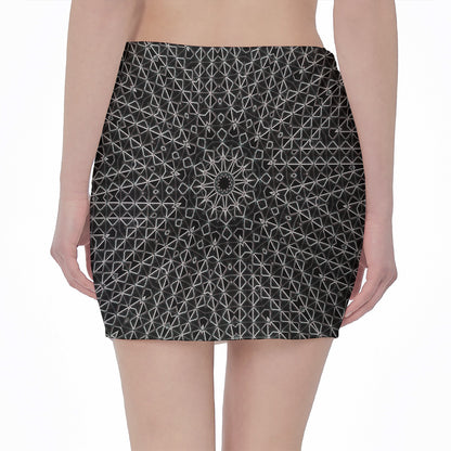 Black And White Kaleidoscope Print Pencil Mini Skirt