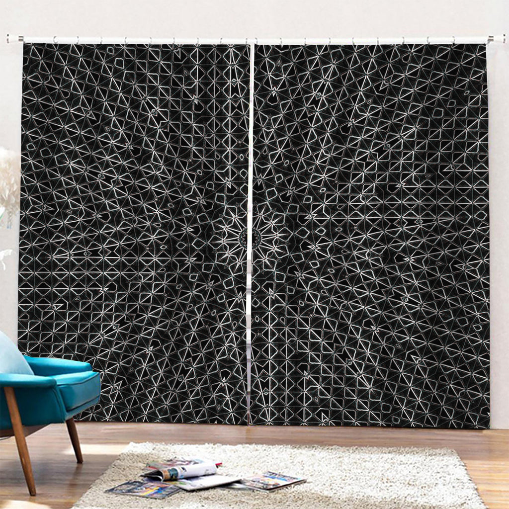 Black And White Kaleidoscope Print Pencil Pleat Curtains