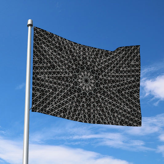 Black And White Kaleidoscope Print Polyester Flag