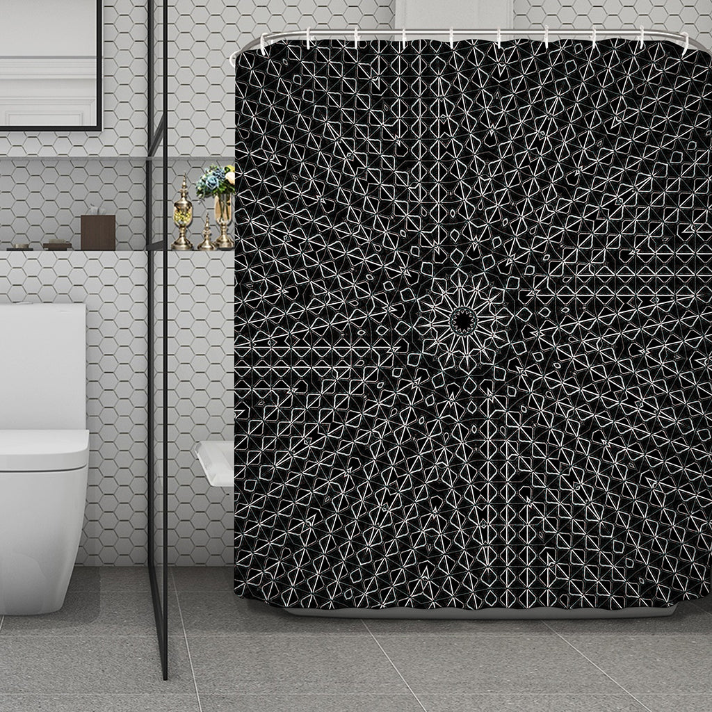 Black And White Kaleidoscope Print Polyester Shower Curtain