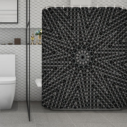 Black And White Kaleidoscope Print Polyester Shower Curtain