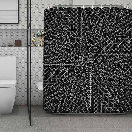 Black And White Kaleidoscope Print Polyester Shower Curtain