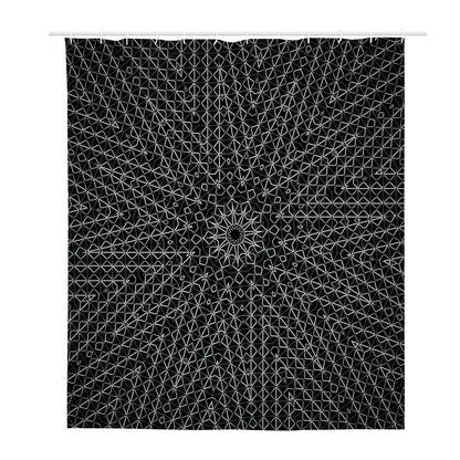 Black And White Kaleidoscope Print Polyester Shower Curtain