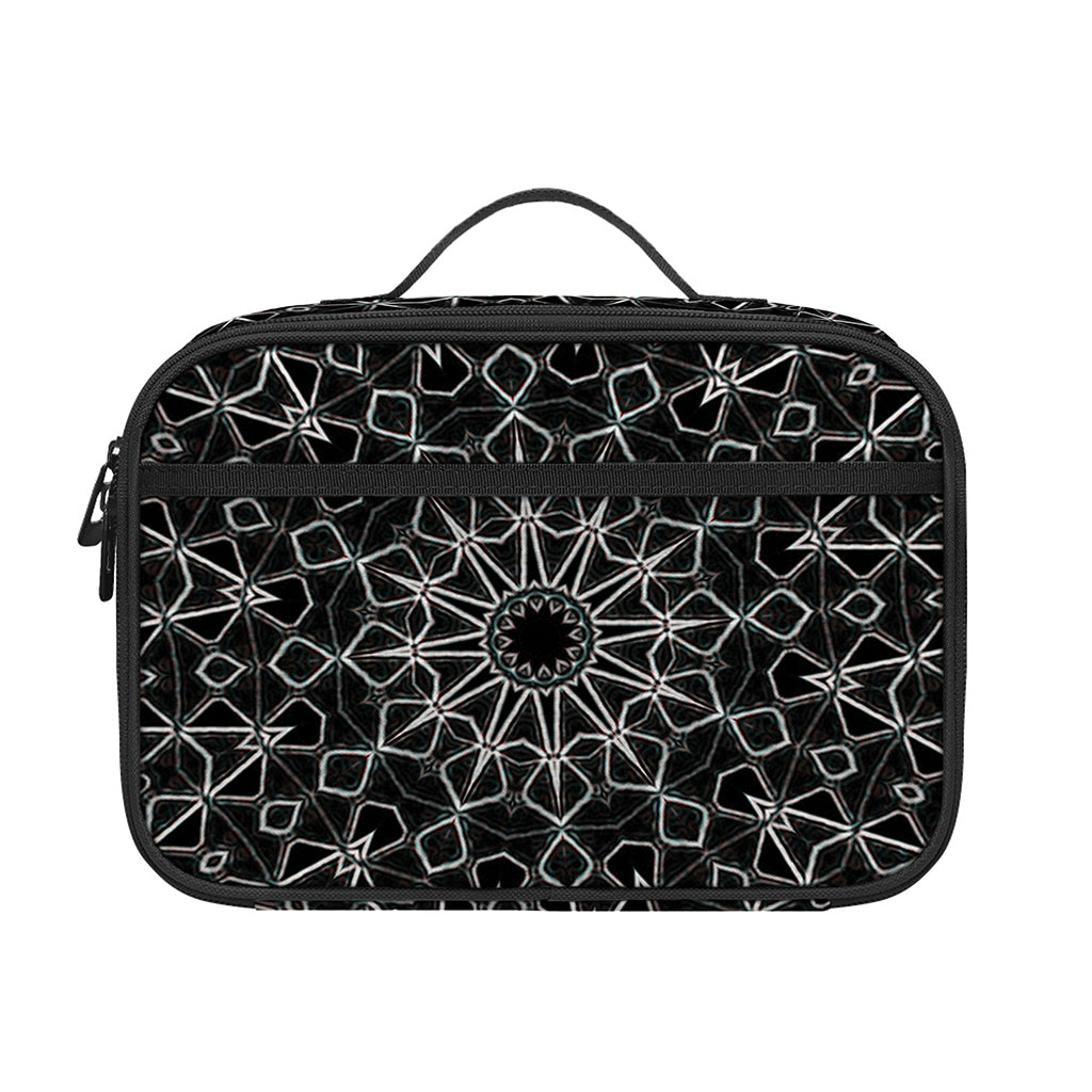 Black And White Kaleidoscope Print Portable Lunch Bag
