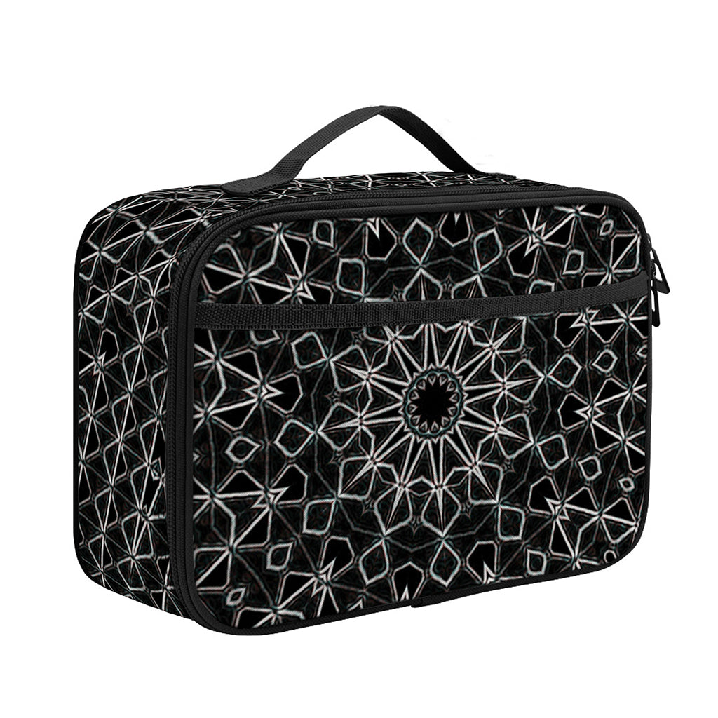 Black And White Kaleidoscope Print Portable Lunch Bag